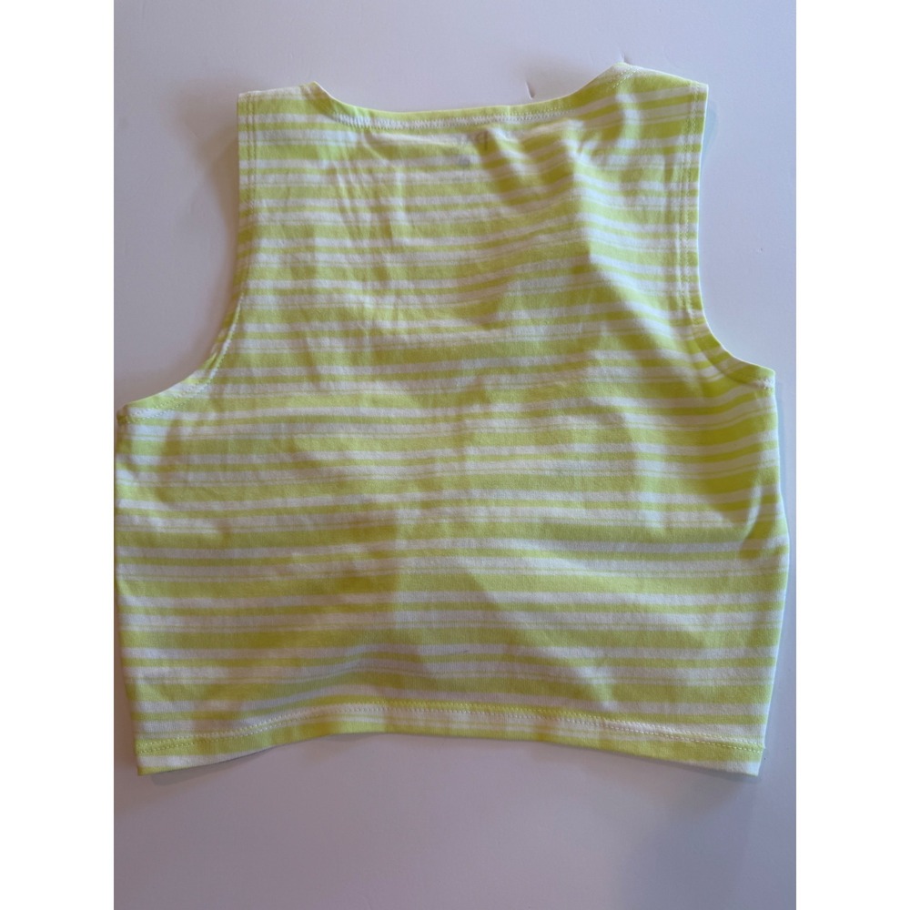 PacCares Eco Lime Green White Striped Ruched Tie Front Crop Tank Top Small - Picture 6 of 6